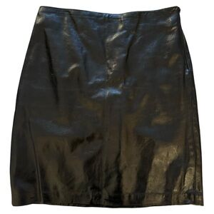 Vintage Finity Black Leather Pencil Skirt Size 10 Biker Moto Classic 90s Retro